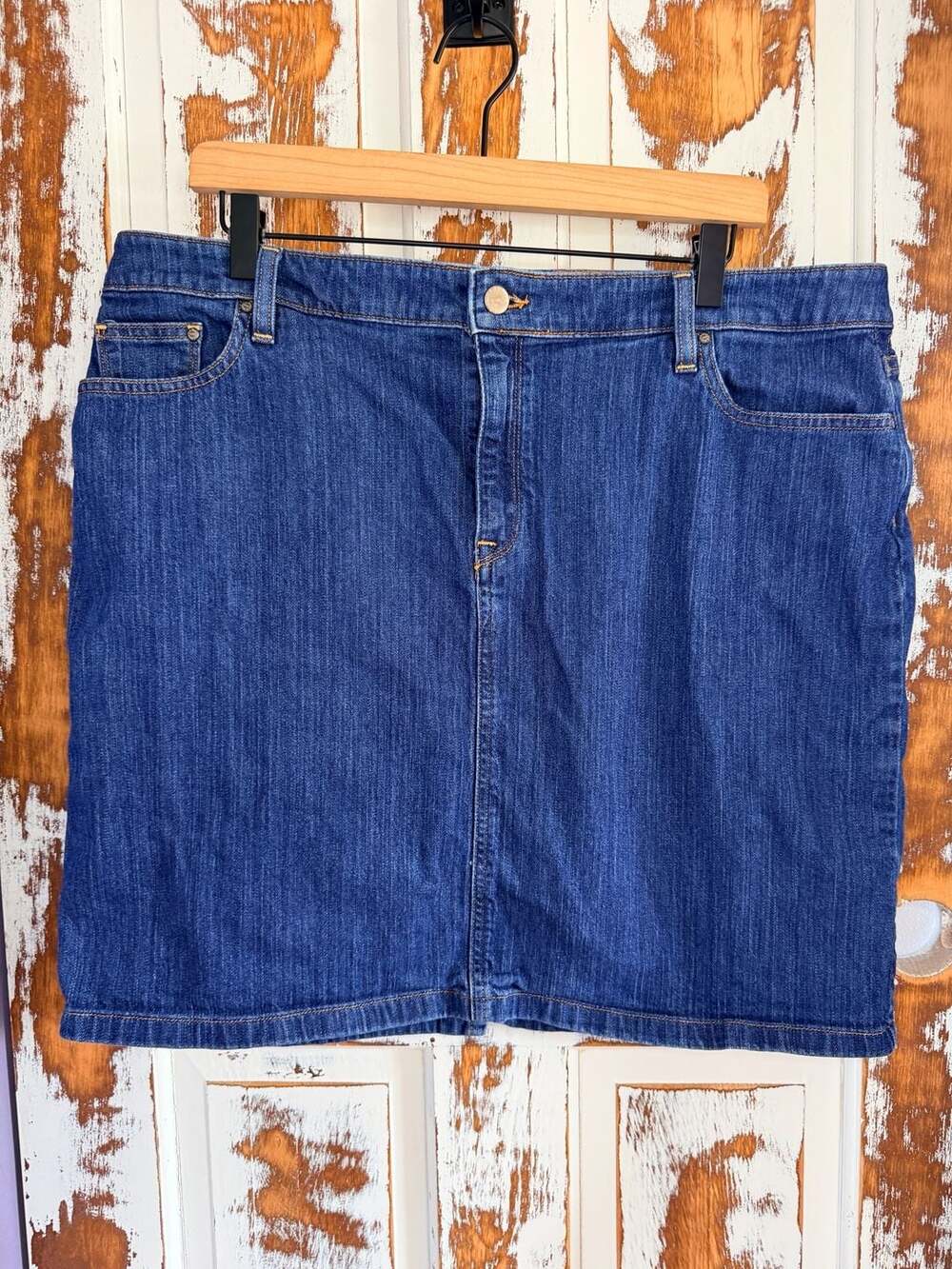 L.L. Bean Favorite Fit Blue Jean Denim Skirt Dark Wash Size 18 REG